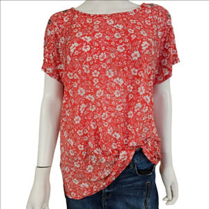 Emily Daniels Short Sleeve Salmon Floral Shimmer Top Size XL